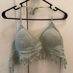 mint green hem knot halter top